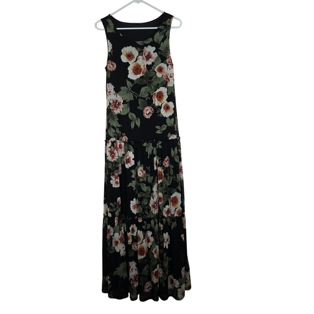 West Kei Floral Print Sleeveless Maxi Dress Black Womens Size S